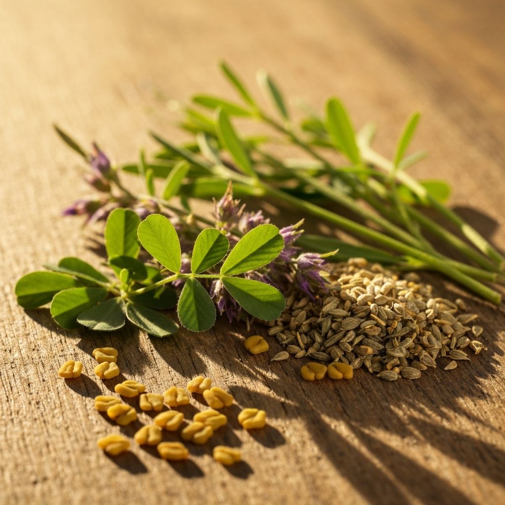 Mediterranean botanicals and seeds arranged together